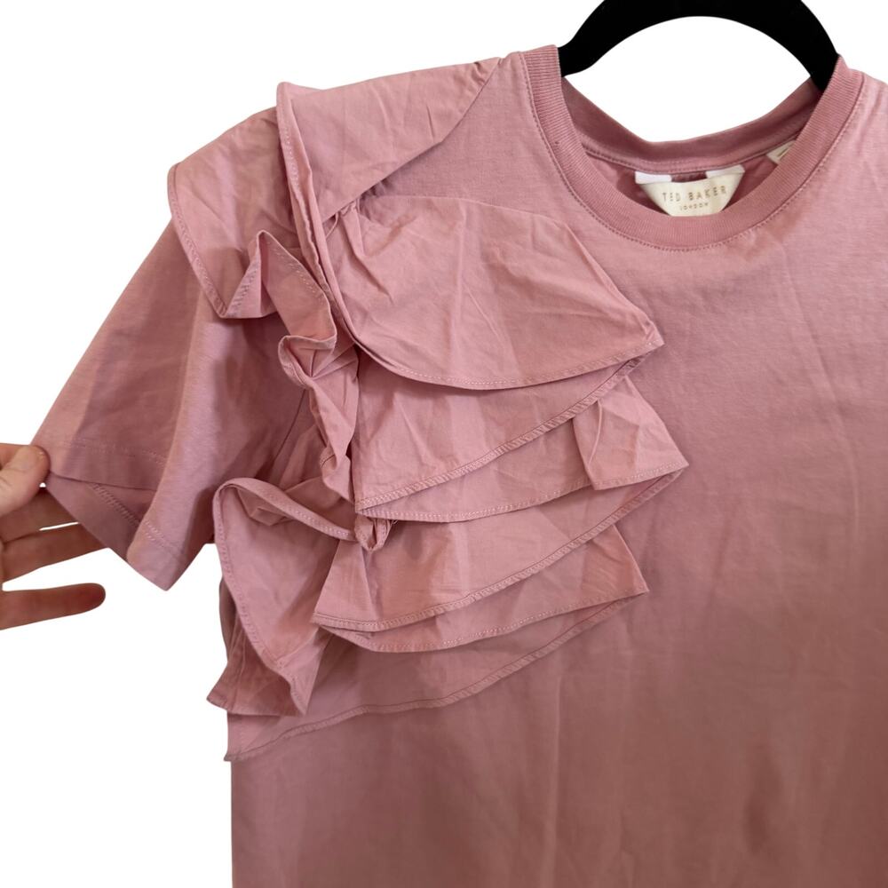 Ted Baker London pink Muave sz 1 dressy top w floral decorative design in front - Picture 10 of 10